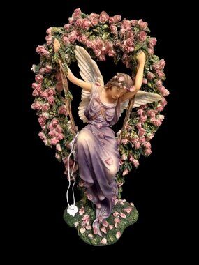 Pacific Giftwear The Gatekeeper Angel Fairy Figurine On Rose Swing Resin Fantasy